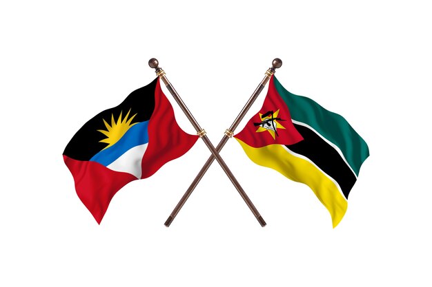 Antigua en Barbuda versus Mozambique twee landen vlaggen achtergrond