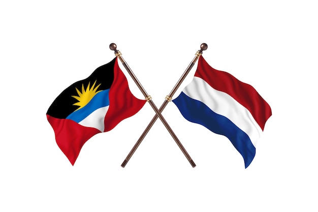 Antigua en Barbuda versus Nederland twee landen vlaggen achtergrond