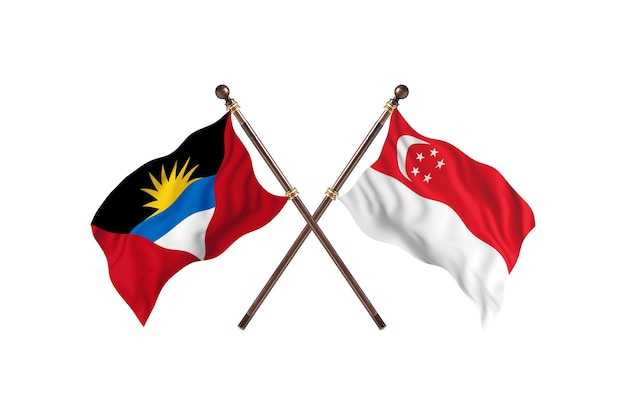 Antigua en Barbuda versus Singapore twee landen vlaggen achtergrond