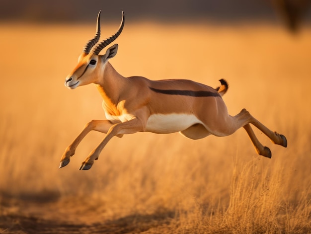 Antilope maakt zich klaar om te springen op de Afrikaanse vlakte.