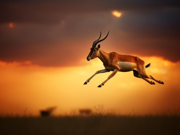 Antilope maakt zich klaar om te springen op de Afrikaanse vlakte.