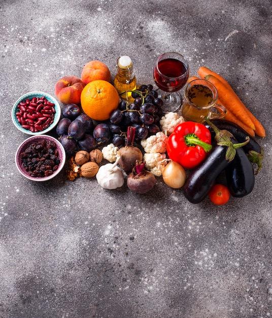 Antioxidant food in concrete table