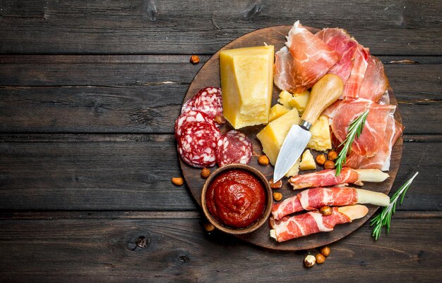 antipasto backgroundboard with traditional italian snacks