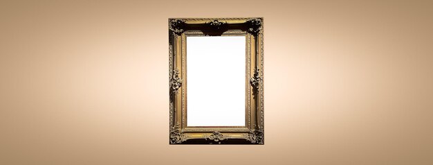 Photo antique art fair gallery frame on beige wall at auction house or museum exhibition blank template with empty white copyspace for mockup design artwork