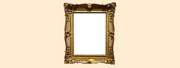 Antique art fair gallery frame on beige wall at auction house or museum exhibition blank template with empty white copyspace for mockup design artwork