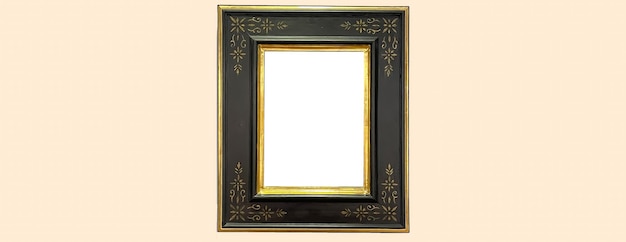 Antique art fair gallery frame on beige wall at auction house or museum exhibition blank template with empty white copyspace for mockup design artwork