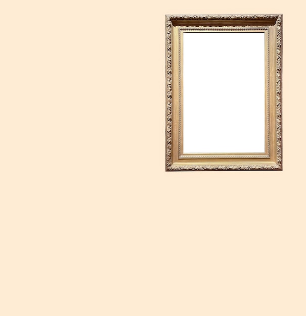 Antique art fair gallery frame on beige wall at auction house or museum exhibition blank template with empty white copyspace for mockup design artwork