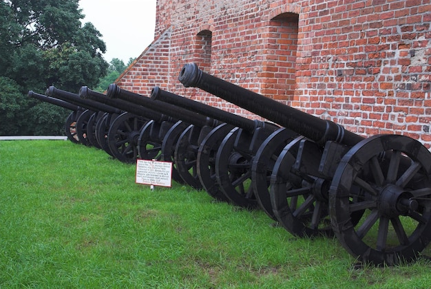 antique black metal cannon in the museum