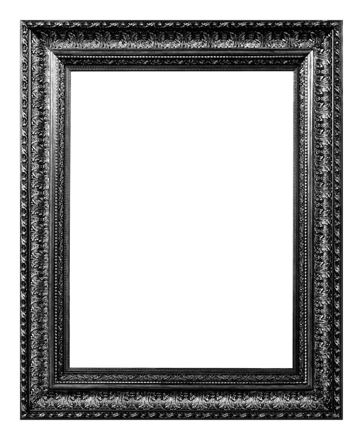 Antique black and silver wooden frame isolated on white background. vintage style.