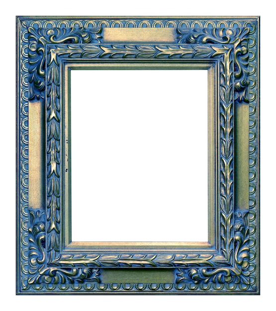 白い背景のビンテージスタイルに分離されたアンティークの青と金のフレーム