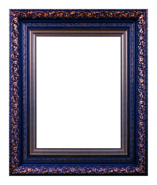 Antique blue and gold frame isolated on the white background