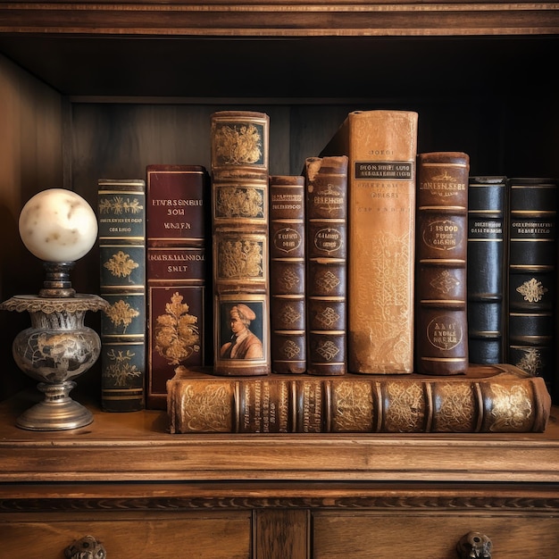 Photo antique book collection on a shelf