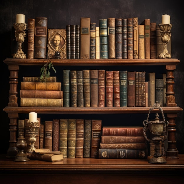 Antique book collection on a shelf