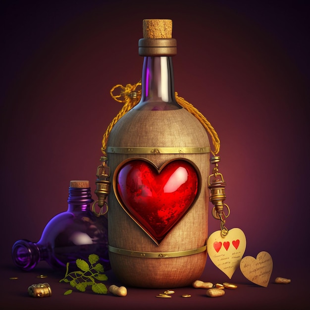 Antique bottle with heart symbol illustration