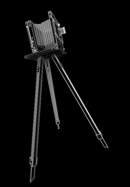 Antique camera on a tripod in the background frame model