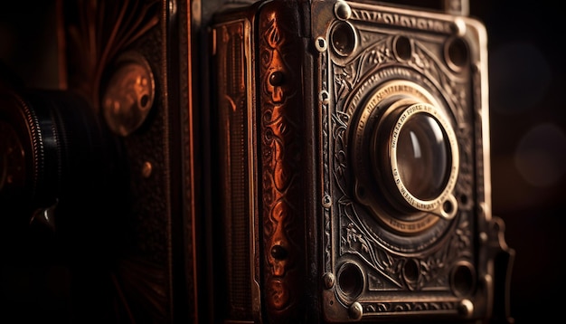 Antique camera with elegant leather and wood generated by AI