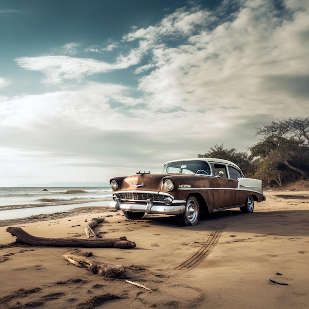 Photo antique car on beach