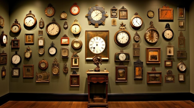 Antique clock collection in interior AI generated