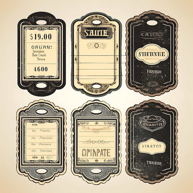 Antique Coin Store Tag Aged Paper Classic Serif Font Coin Bo 2D Card Design Creative Illustration