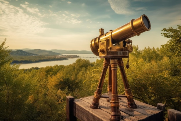 Antique coinoperated telescope at a scenic viewpoint created with generative ai