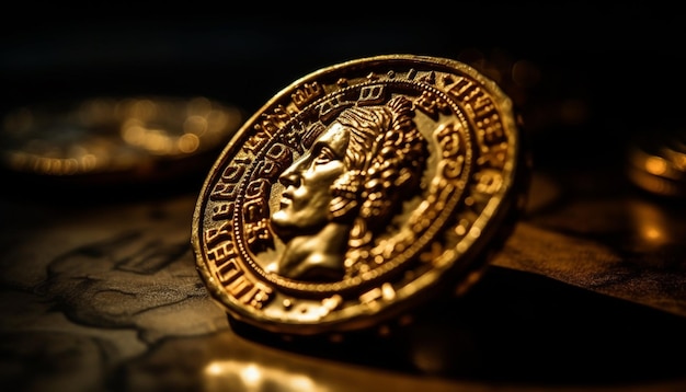 Antique coins stack on table shiny prosperity generated by AI