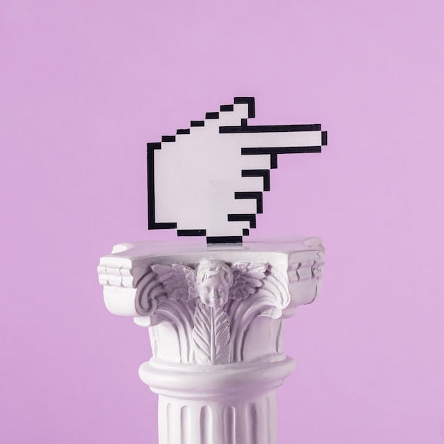 Antique column and pixel hand and finger pointer