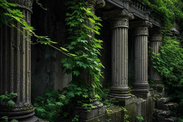 Antique columns old forest Generate Ai