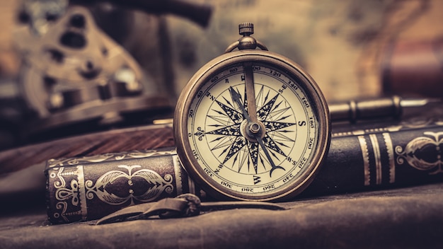 Antique Compass And Book