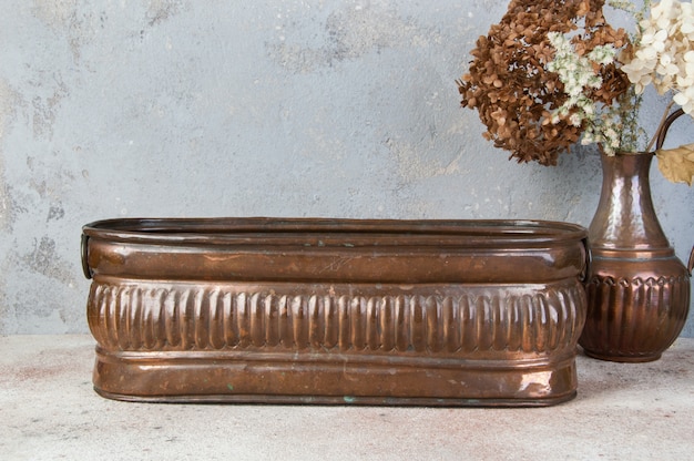 Antique copper flower pot