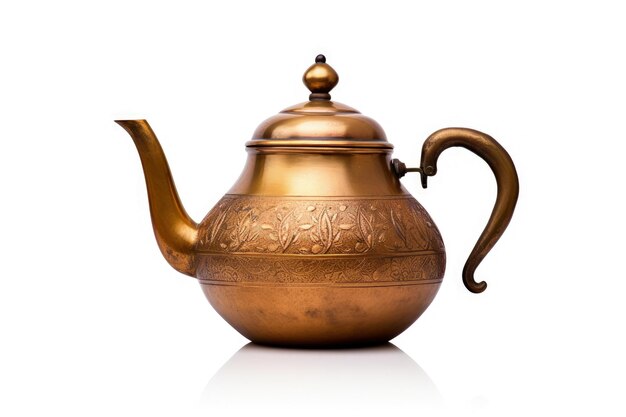 Antique copper tea pot isolated on white background