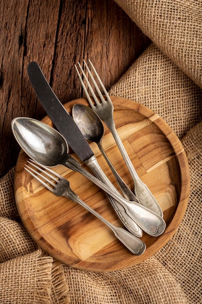 Antique cutlery on the table Vintage cutlery