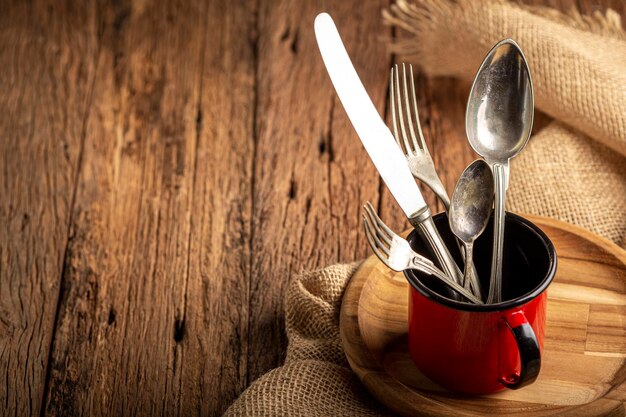 Antique cutlery on the table Vintage cutlery