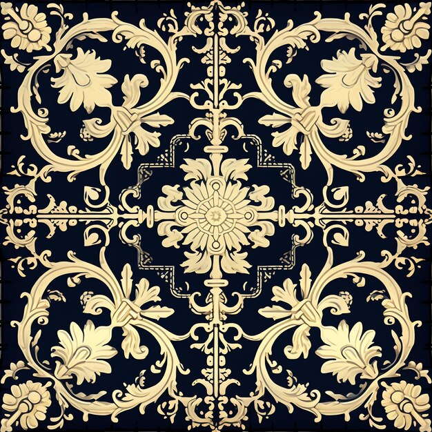 Antique Damask Tiles background design seamless pattern