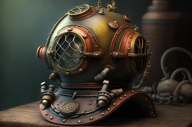 Photo antique diving helmet illustration generative ai