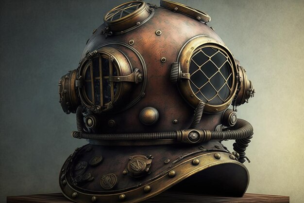 Antique diving helmet illustration Generative AI