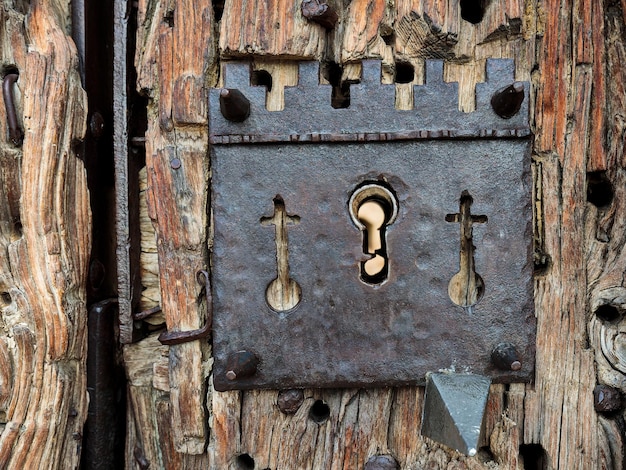 Antique door lock in the Pedraza castle Segovia Spain