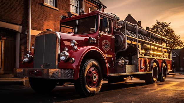 Photo antique fire truck parked at old car fest show vintage engine old retrofire truck red fire car fire brigade