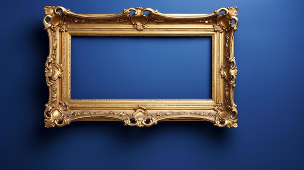 Antique frame on royal blue wall dark lighting