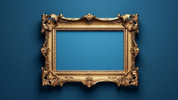 Antique frame on royal blue wall dark lighting