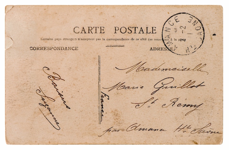 Photo antique french postcard  from paris. vintage sentimental retro style paper background