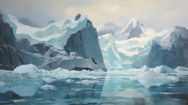 Antique Glacier Painting Zbrush Style Icebergs On Water