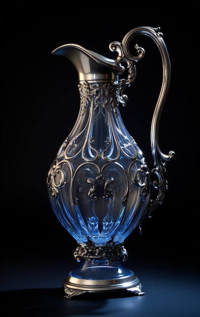 黒い背景にアンティーク ガラスの花瓶 スタジオ撮影