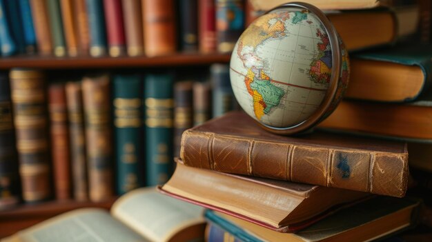 Antique Globe and Books on Shelf