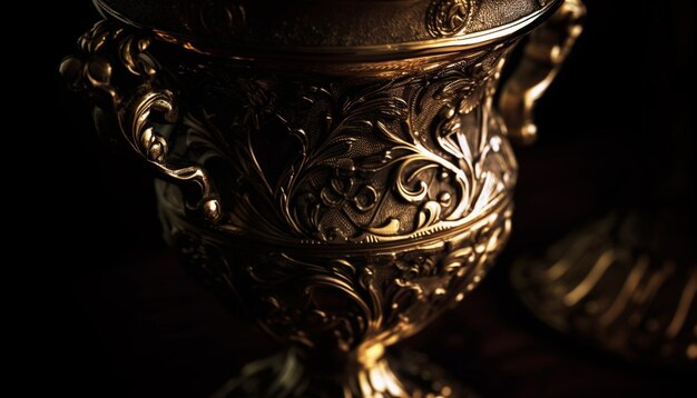 Antique gold colored vase reflects ancient elegance in rustic decor generated by AI