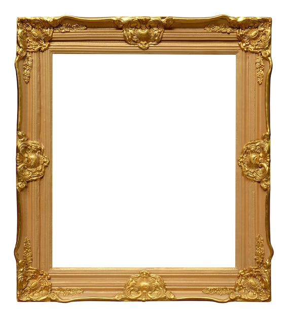 Antique gold frame isolated on the white background vintage style