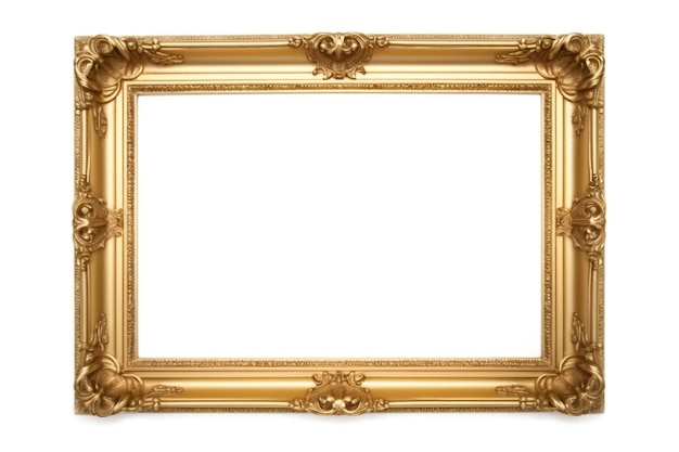 Photo antique gold frame on white background ai