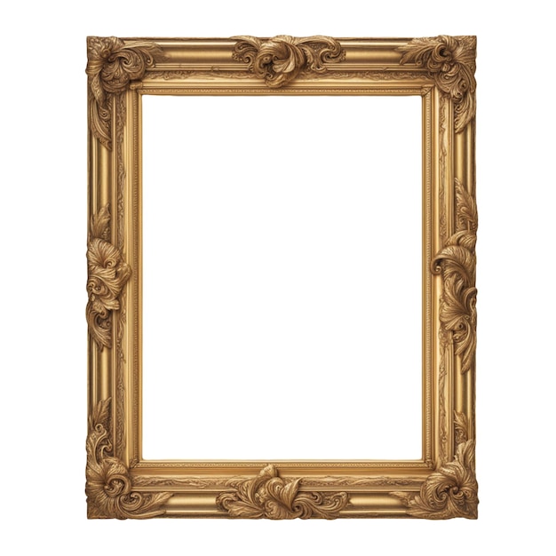 Antique Gold Picture Frame Isolated on Transparent Background