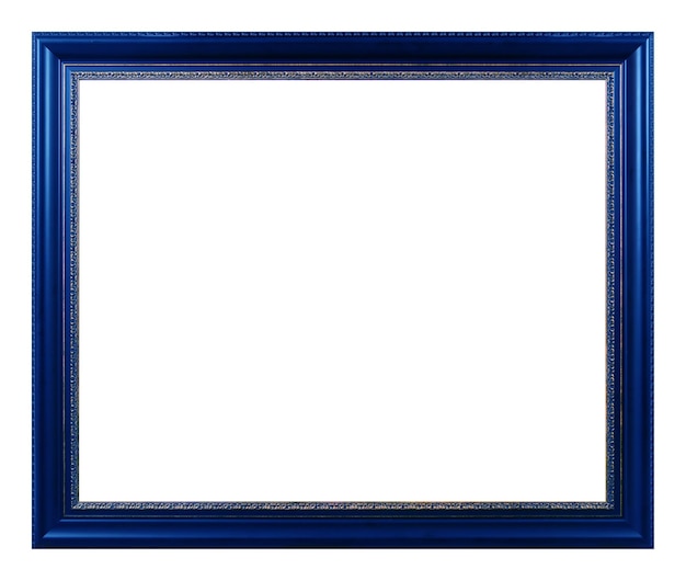 Antique golden pattern blue wooden frame isolated on white background. vintage style.