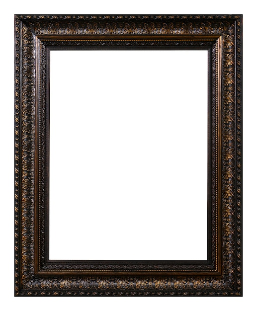 Antique golden pattern brown wooden frame isolated on white background. vintage style.