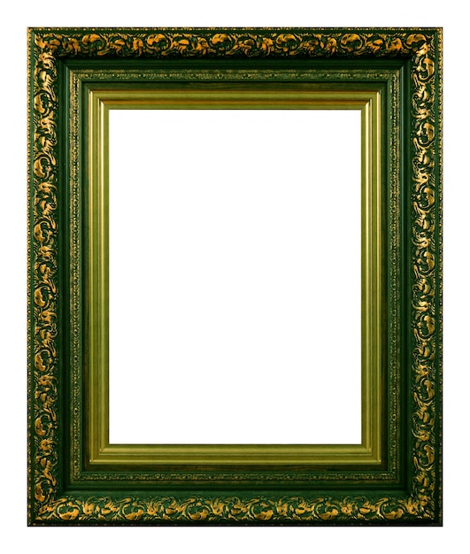 Antique green and gold frame isolated on the white background